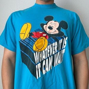 Vintage 1990 Disney Unlimited Micky Mouse Blue Graphic T-Shirt